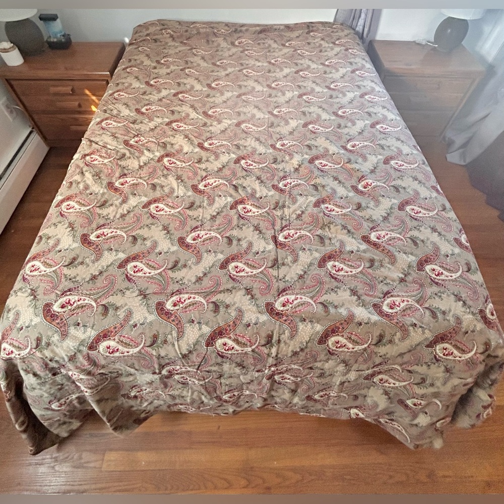 Charter Club King Duvet Cover Beige Dark Red Pink Paisley Cotton Percale